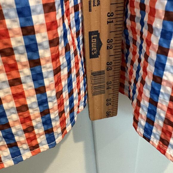 Plaid Gingham Shirt Dress Women Medium Red Blue Puff Sleeve Game Day Button Down - Picture 7 of 13